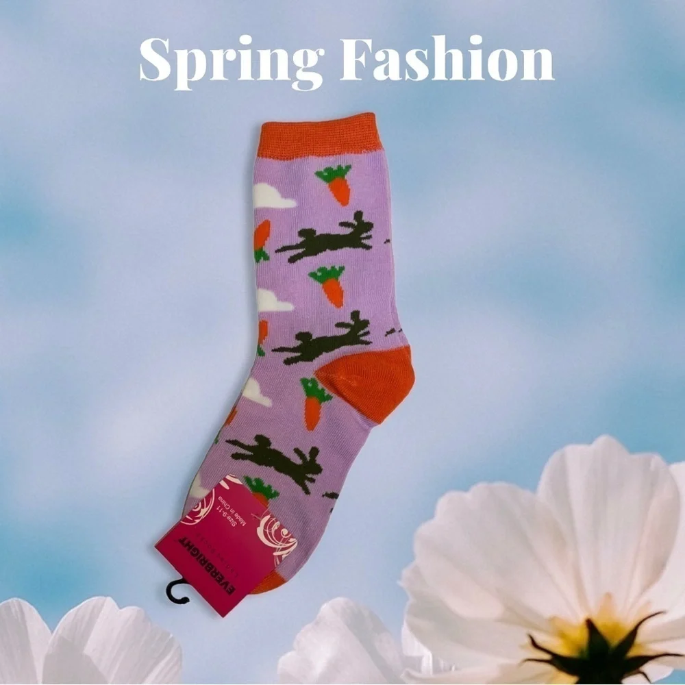 Everbright Easter Socks Women’s Bunny Crew Carrots 9-11 Purple Multicolor